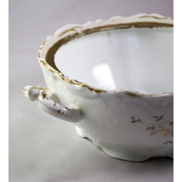 Antique LS&S Carlsbad Austria Vegetable Dish 7.5" Brown/Blue Flowers 1895-1917 - Picture 2 of 15